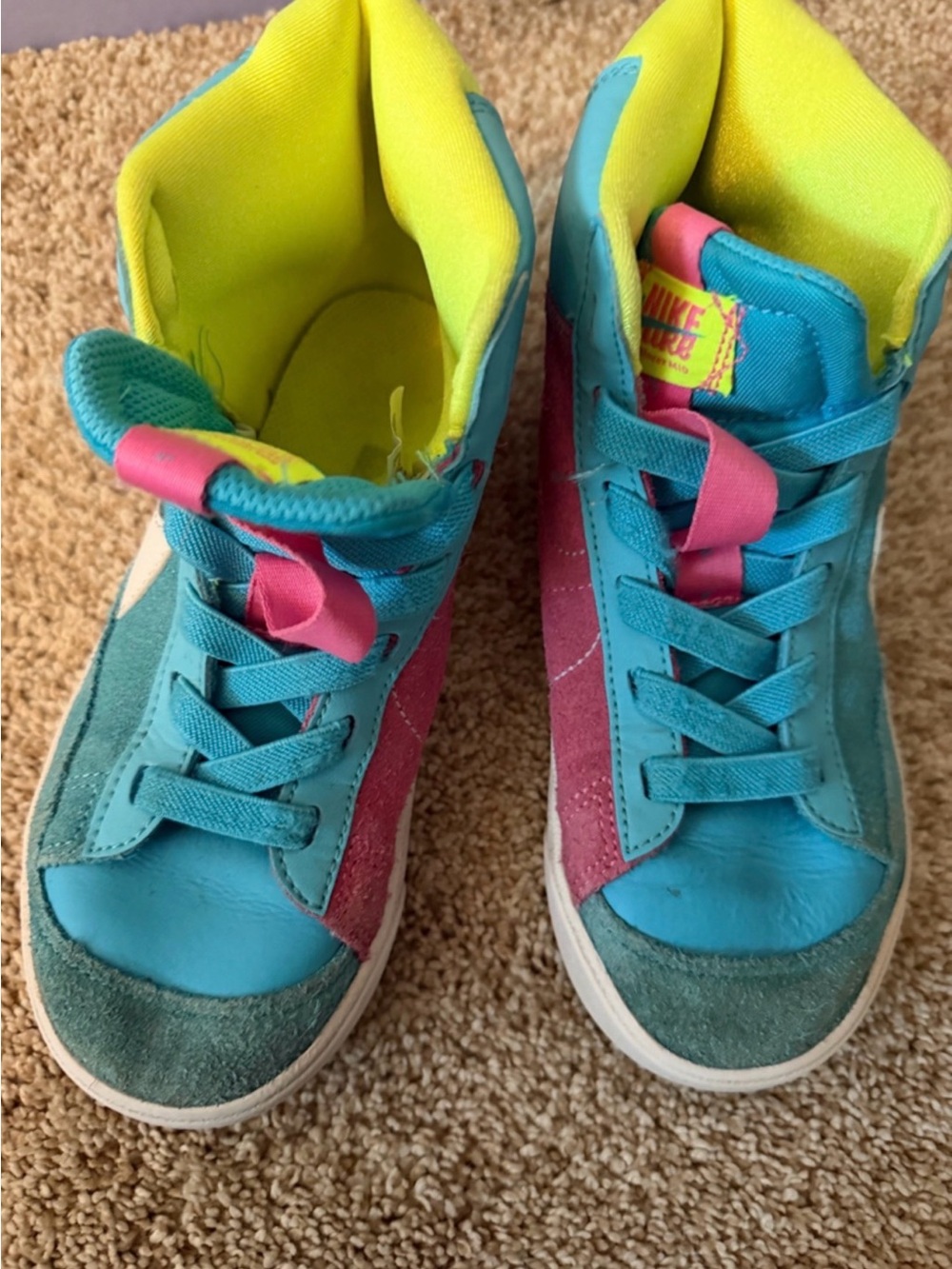 Nike Kids High-Top Sneakers in Teal, Pink & Neon Yellow
